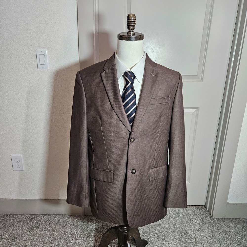 NEW Perry Ellis 40S Suit Blazer Jacket Men Classic Fit Poly Textured Brown